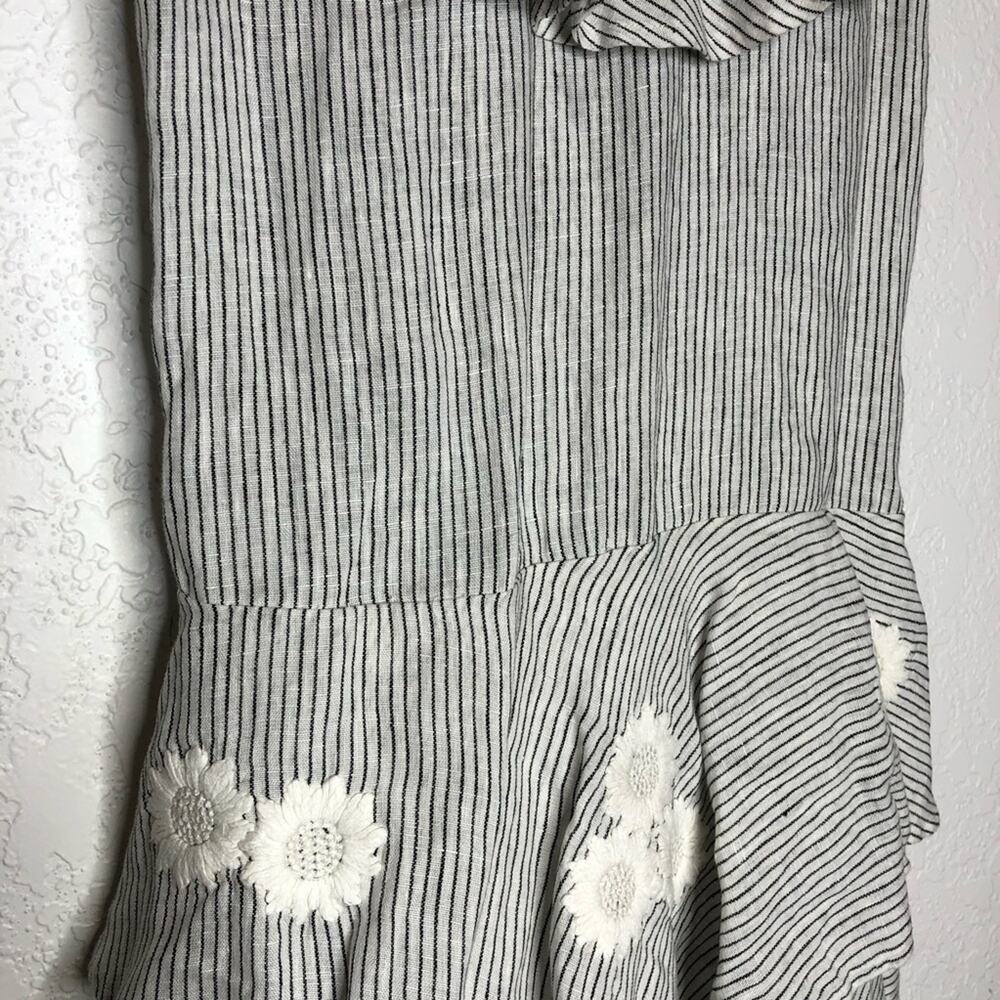 Innika Choo white black stripe floral embroidered ruffle linen dress 2 or Medium - Picture 13 of 16
